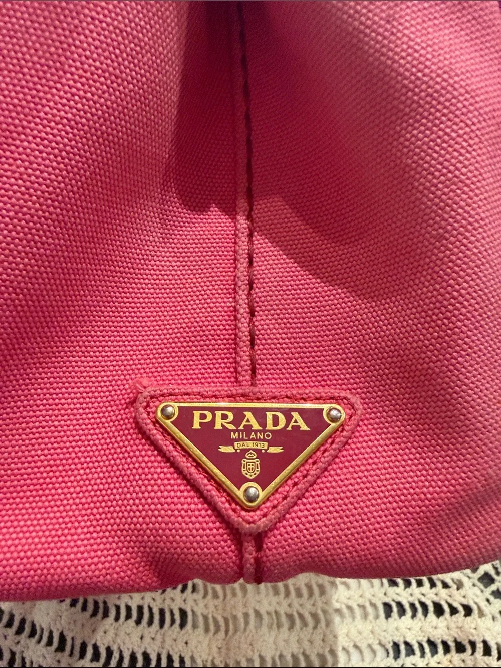Prada Pink Canapa Canvas Tote with Floral Scarf Accent